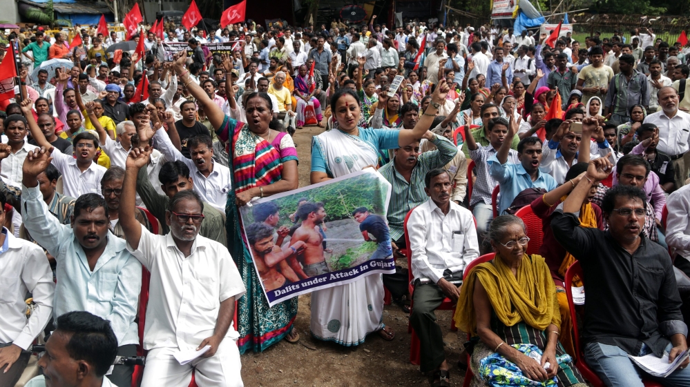 India''s low-caste Dalit community people''s protest in Mumbai
