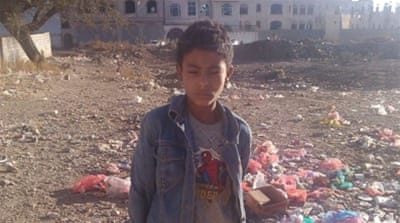 'I go out to the street every day, asking people for aid,' says Bashar, a 12-year-old child [Mohammed Al-Sameai/Al Jazeera]