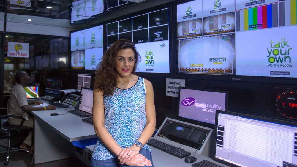 Tatiana Mousalli Nouri heads up Wazobia TV, the only Nigerian channel to broadcast exclusively in pidgin English [Andrew Esiebo/Al Jazeera] 