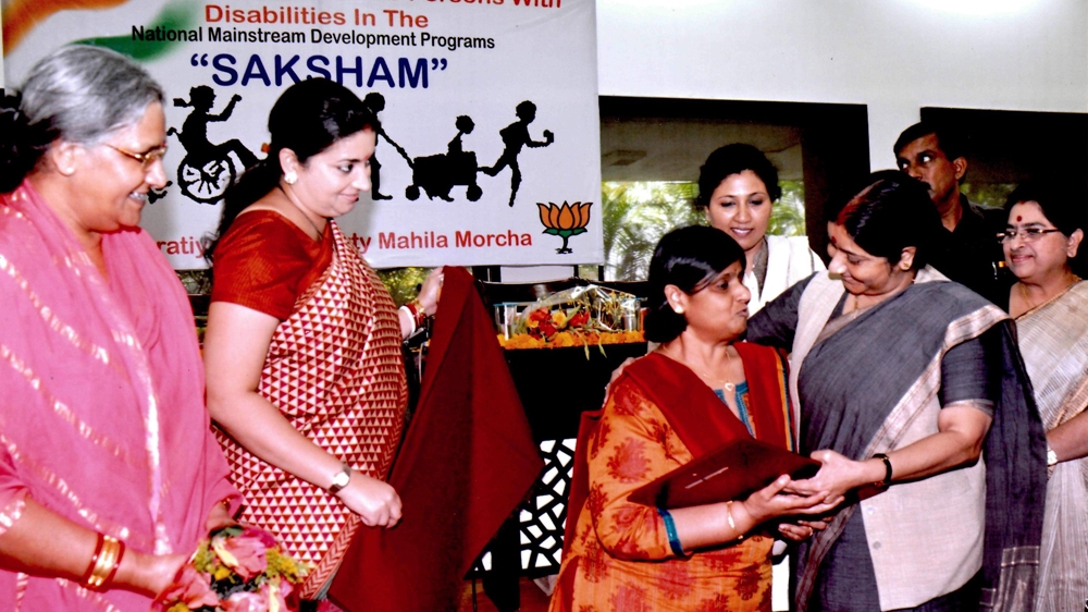 
Madhu Singhal has received numerous awards and honours for her work with the disability sector [Photo courtesy of Mitra Jyothi]
