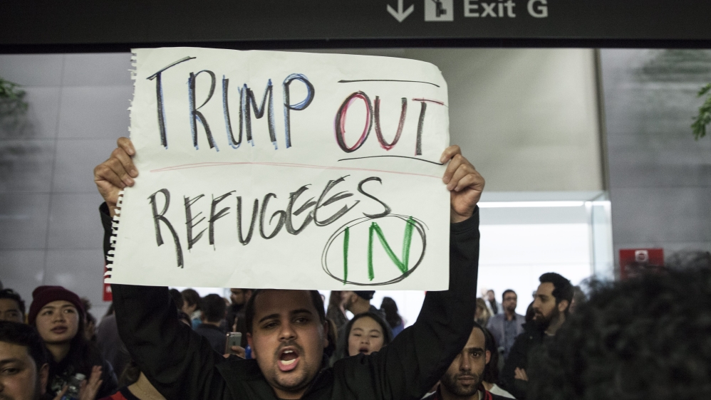 Protest against President Trump''s immigration ban at San Francisco International Airport