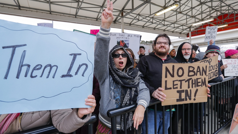 Protest at Atlanta''s Hartsfield-Jackson Atlanta International Airport against President Trump''s immigration ban.