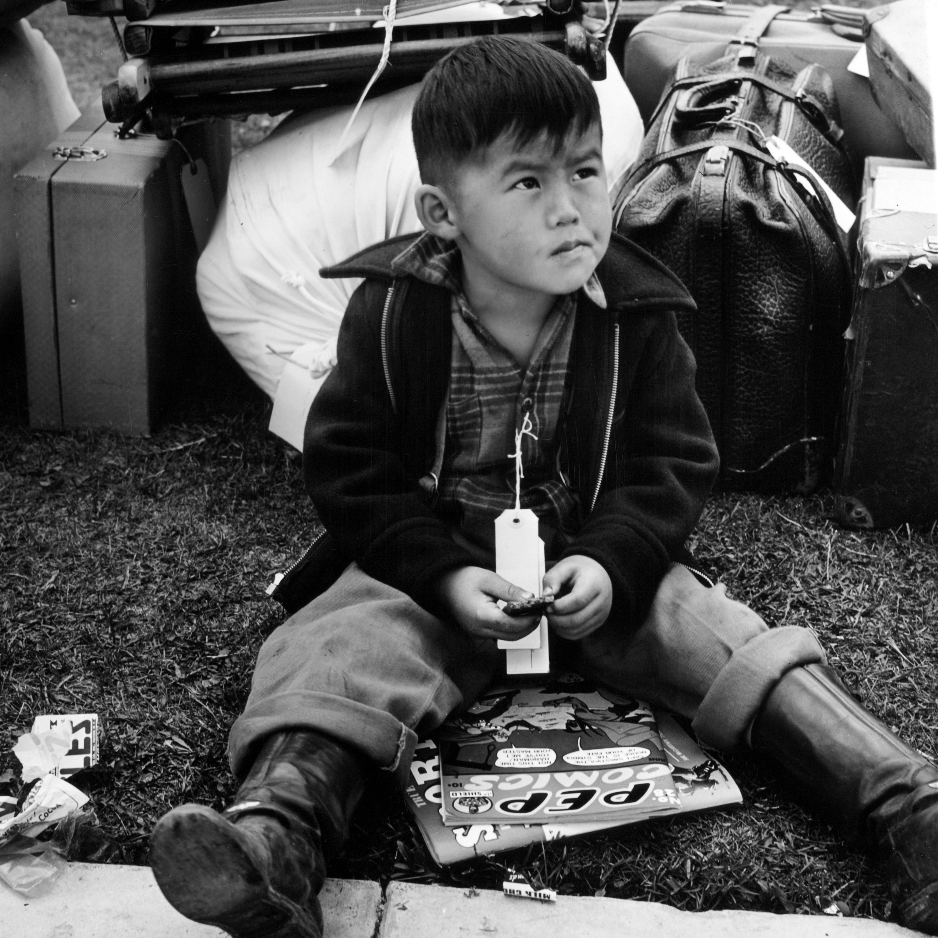 
Tagged for evacution, Salinas California, 1942. [Rusell Lee/ Photograph Collection, Library of Congress/Creative Commons] 

