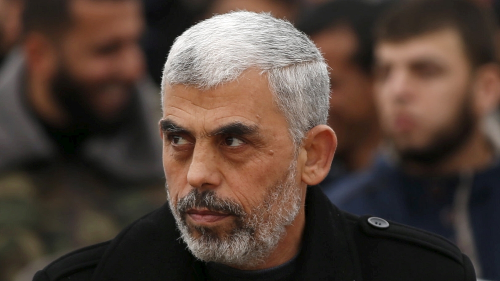 FILE PHOTO: Hamas leader Yehya Al-Sinwar attends a rally in Khan Younis in the southern Gaza Strip