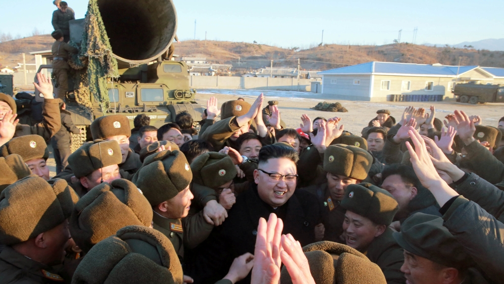 North Korean leader Kim Jong Un guides the test-fire of Pukguksong-2