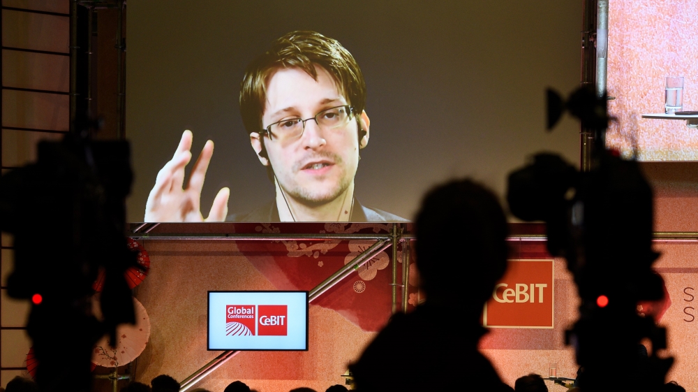 Videoconference with Edward Snowden at CeBIT computing trade fair