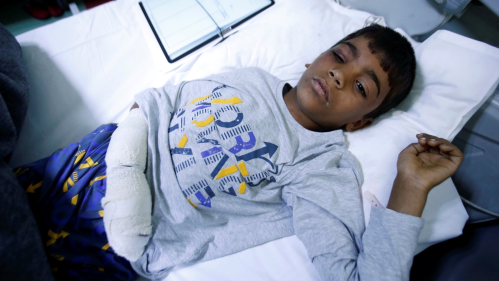 Thaier Hamed Nadm, 10, is one of the children being treated for exposure [A Lashkari/Reuters]