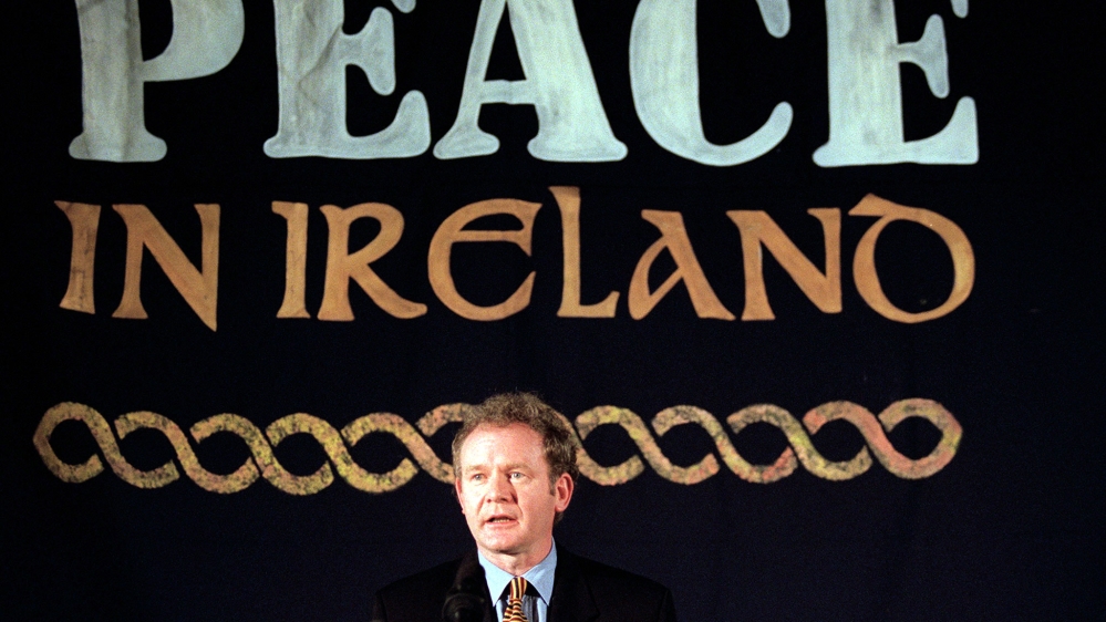 Sinn Fein Chief Negotiator Martin McGuinness speaks to reporters at a news conference February 26. S..