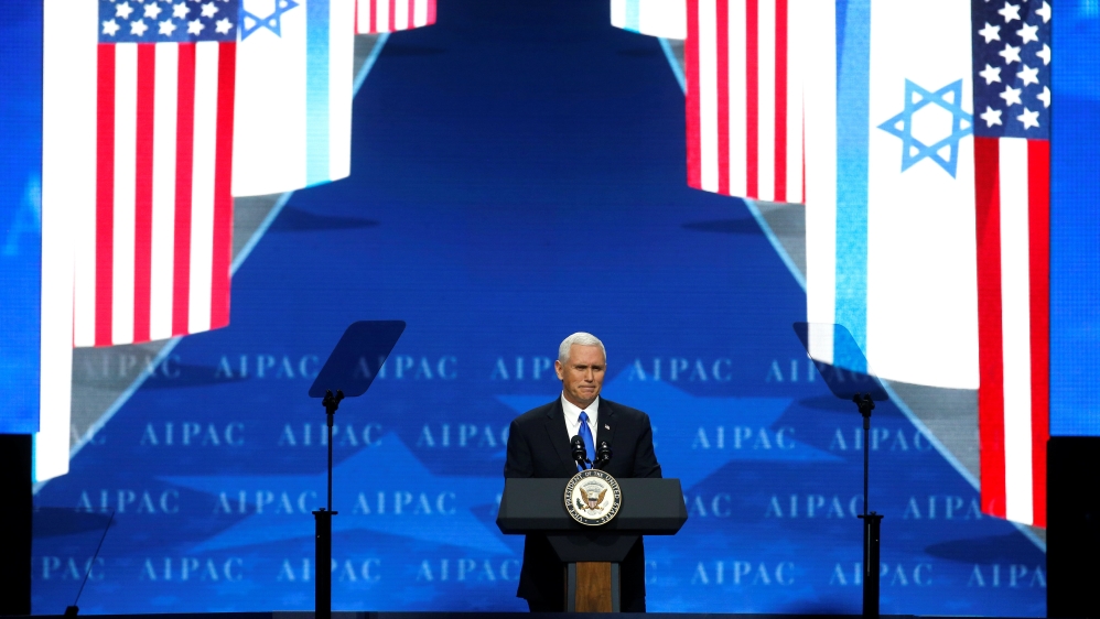 U.S. Vice President Mike Pence speaks at the American Israel Public Affairs Committee (AIPAC) policy conference in Washington