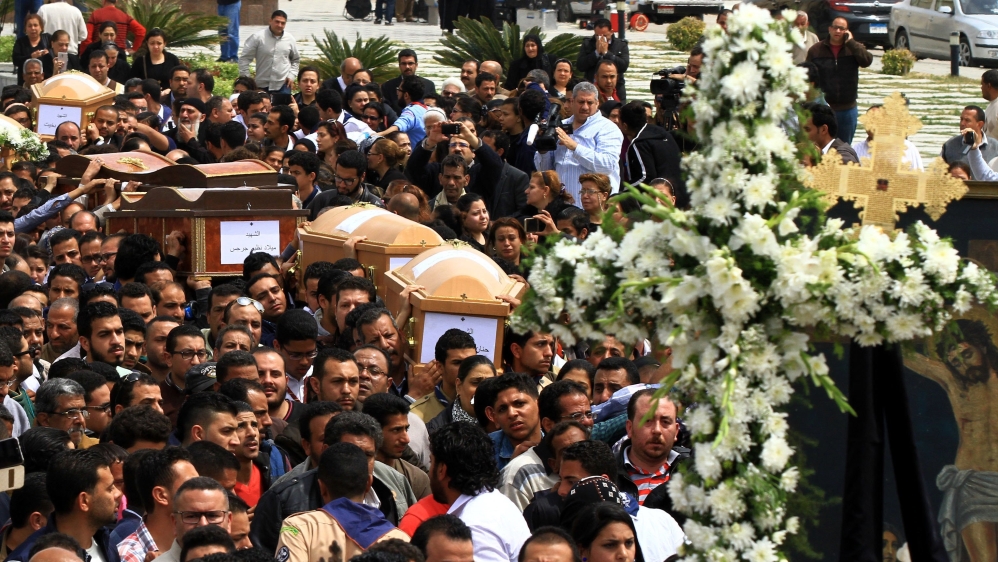 Funeral of an Egyptian Copts who died in Alexandria''s explosion