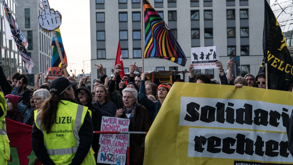 Police separated anti-fascists and far-right protesters at a demonstration in March [Sorin Furcoi/Al Jazeera]