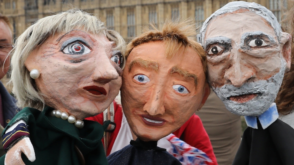 Corbyn May Farron puppets