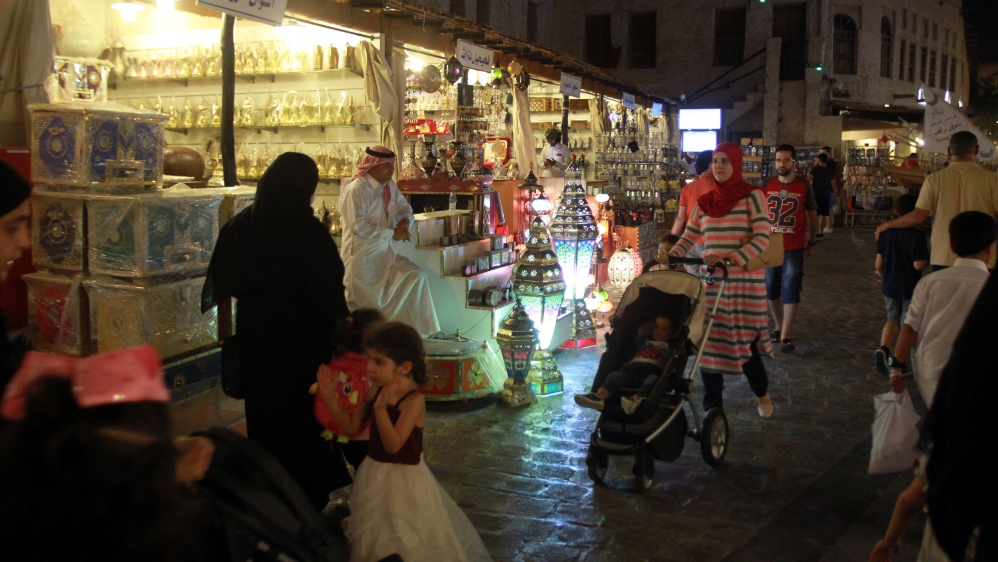 A man walks at Souq Waqif market in Doha