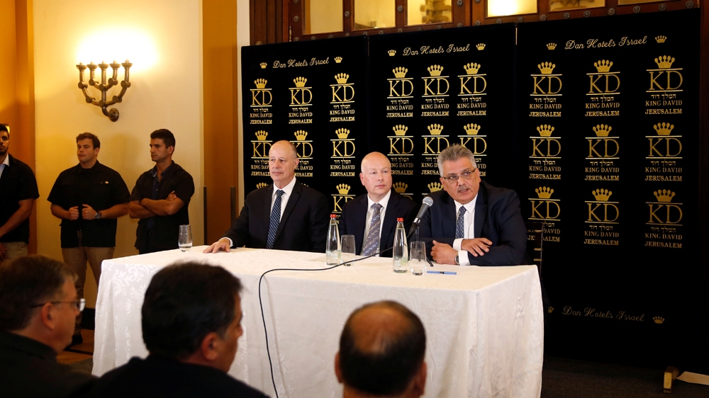 Greenblatt, centre, is US President Donald Trump's special envoy to the Middle East [Reuters]