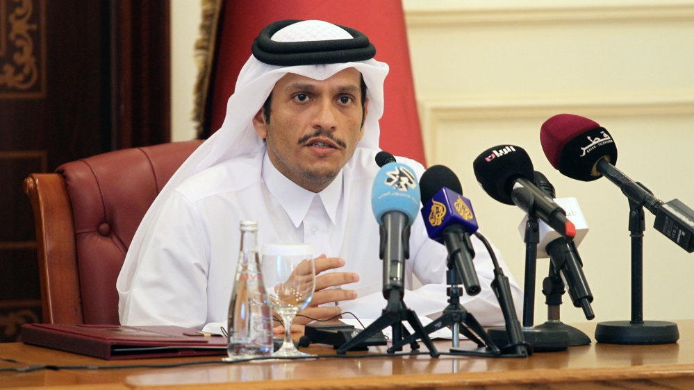 Qatar''s foreign minister Sheikh Mohammed bin Abdulrahman al-Thani gestures during a joint news conference with Russia''s foreign minister Sergey Lavrov in Doha