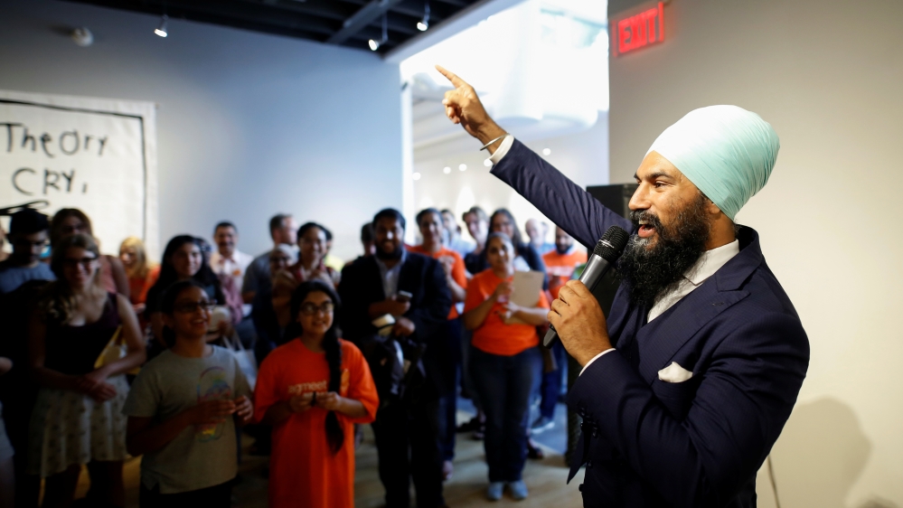 New Democratic Party leadership candidate Singh speaks at a meet and greet event in Hamilton