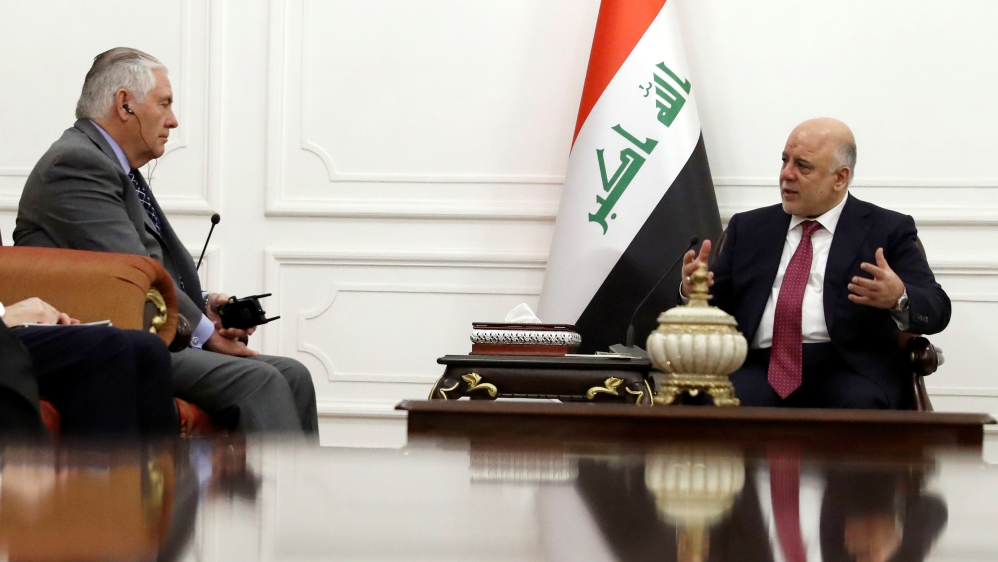 Tillerson speaks with Iraqi Prime Minister Haider al-Abadi in Baghdad
