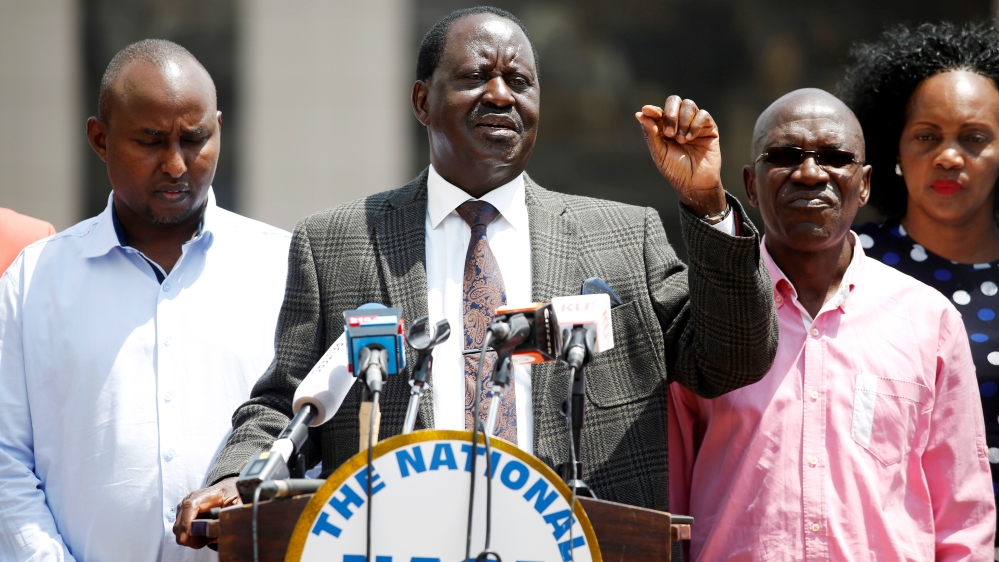 Kenyan opposition leader Raila Odinga the presidential candidate of the National Super Alliance (NASA) coalition speaks during a press conference in Nairobi, Kenya