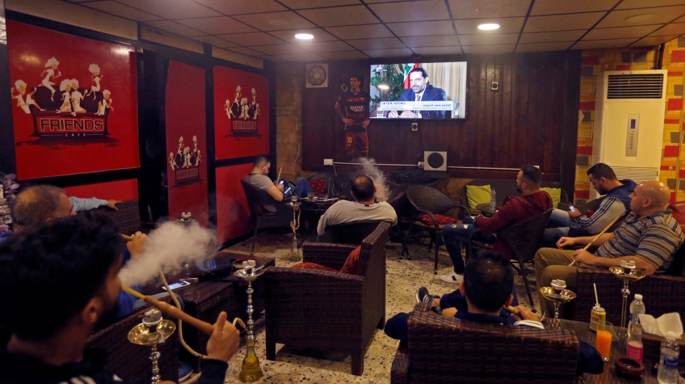 Lebanon''s PM Saad al-Hariri, who has resigned, is seen during Future television interview, in a coffee shop in Beirut