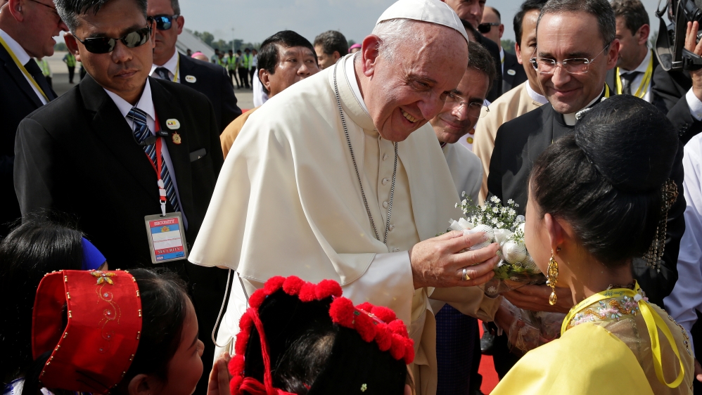 Pope Francis arrives at Yangon International Airport