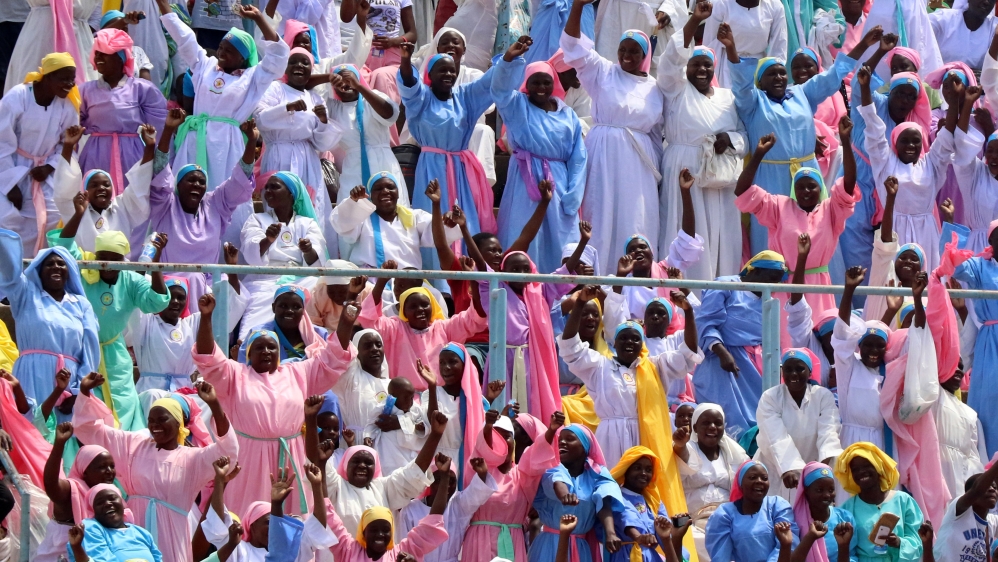 Congregants cheer as Grace Mugabe addresses a national church interface rally in Harare on November 5 [Philimon Bulawayo/Reuters]