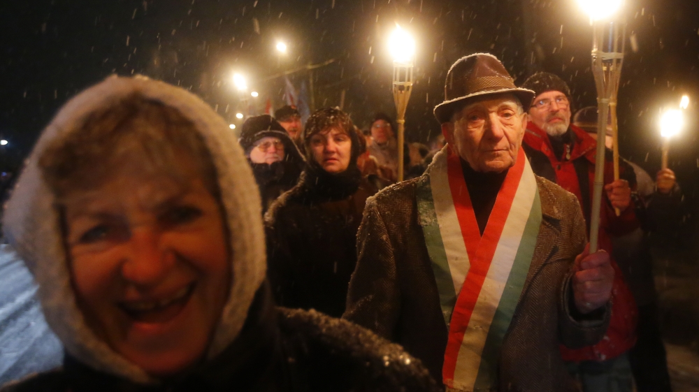 Jobbik supporters march near Budapest in 2013 [Laszlo Balogh/Reuters]
