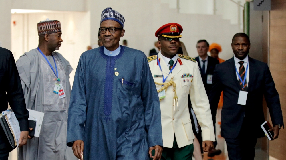 Nigerian''s President Muhammadu Buhari arrives for the 30th Ordinary Session of the Assembly of the Heads of State and the Government of the African Union in Addis Ababa