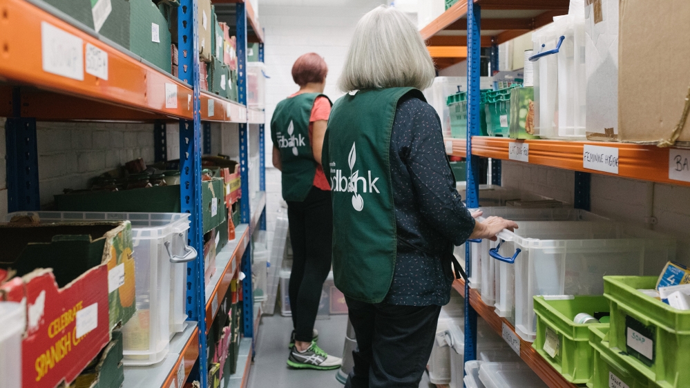 

Volunteer staff select ingredients for each foodbank clients' picking list in The Hub’s store room [James Rippingale/Al Jazeera]

Volunteer staff select ingredients for each foodbank clients' picking list in The Hub’s store room [James Rippingale/Al Jazeera]