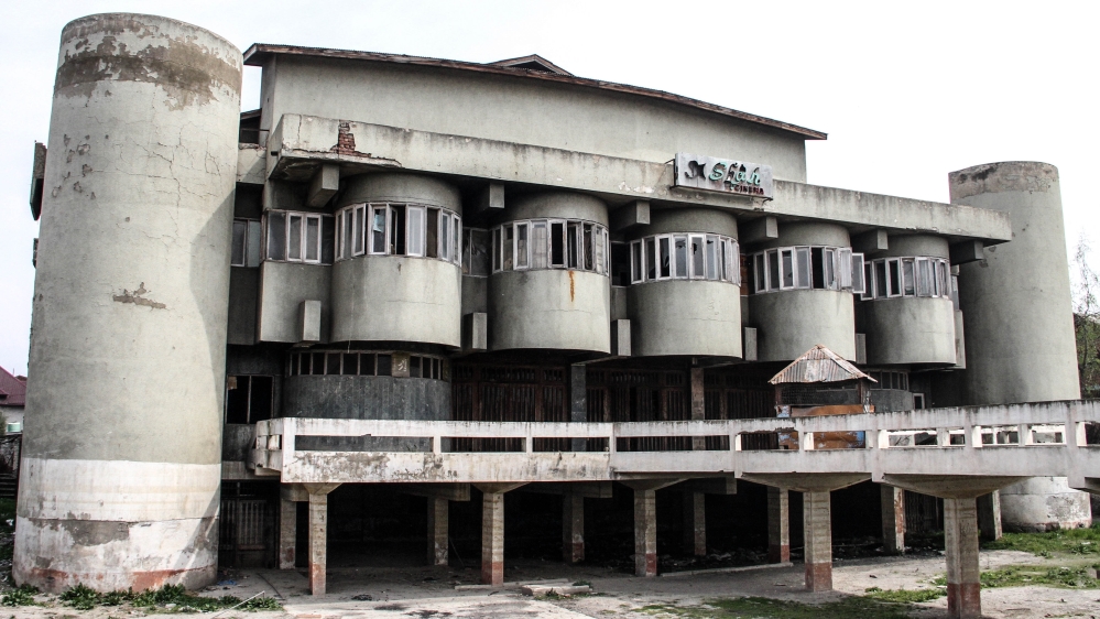 Shah cinema is situated in Qamarwari area of Srinagar and was housing Central Reserve Police force after being closed down in late 80’s. It is in dilapidated condition now and has been abandoned. [Sameer Mushtaq/Al Jazeera]