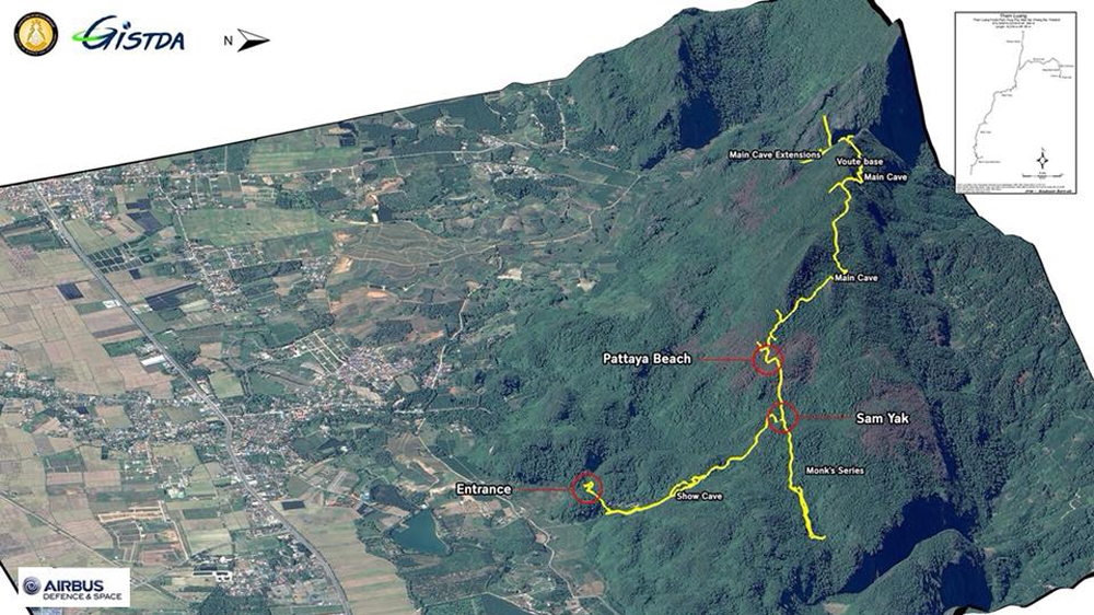 The football team was found 400 metres beyond 'Pattaya Beach', kilometres into the Tham Luang cave complex [Royal Thai Navy]