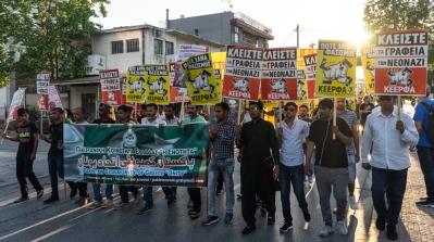 On June 19, hundreds of Pakistani migrant workers and anti-fascists protested in Peristeri, a suburb of Athens, against far-right violence [Nick Paleologos/SOOC/Al Jazeera]
