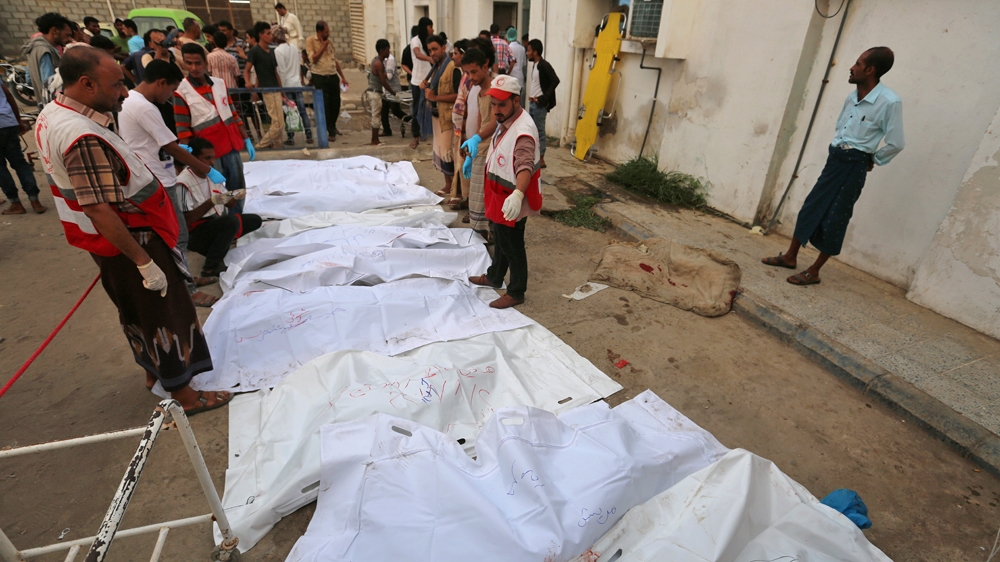 Bodies of people killed in an air strike in Hodeidah