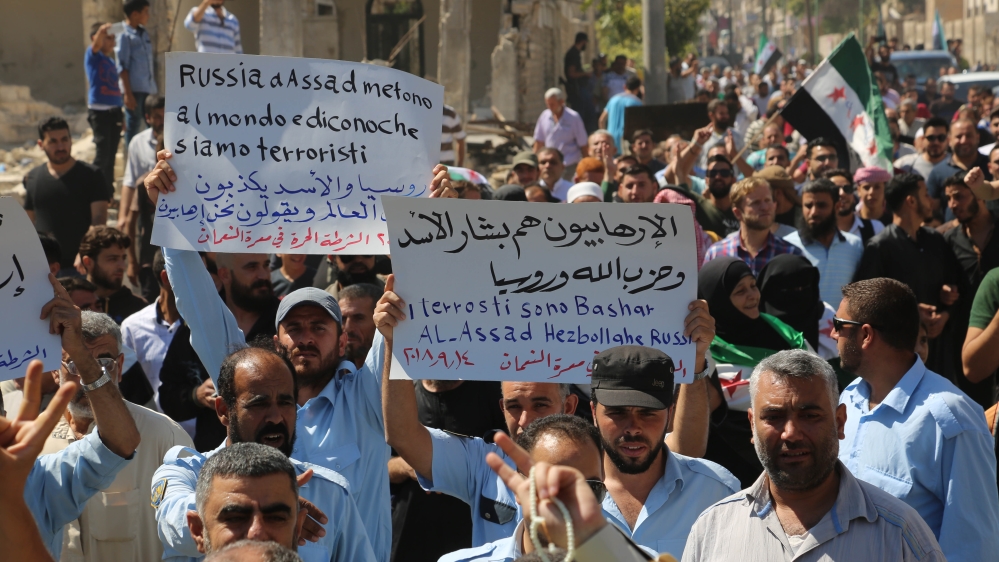 Protests were held in more than 20 other villages and towns across Idlib province in northwest Syria on September 14, 2018 [Mohammed al-Daher/Al Jazeera]