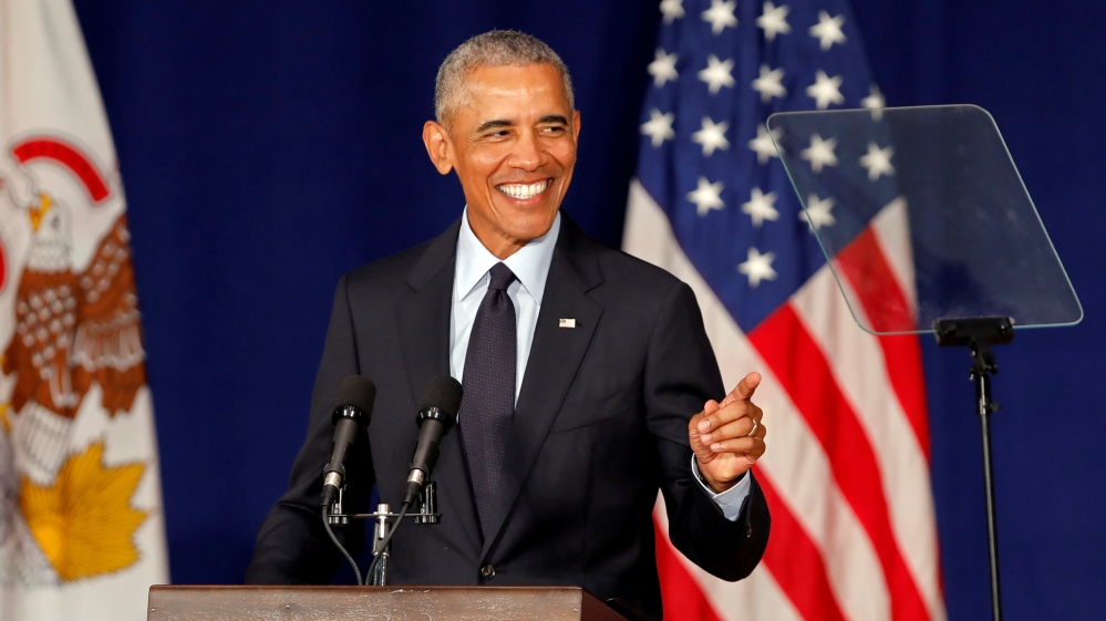 Former U.S. President Barack Obama speaks at the University of Illinois Urbana-Champaign