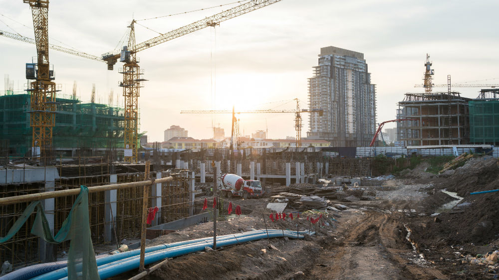 Construction takes place on the $150m commercial and residential project The Elysee on Koh Pich [Diamond island] constructed using 'blood bricks' [Thomas Cristofoletti/Royal Holloway]