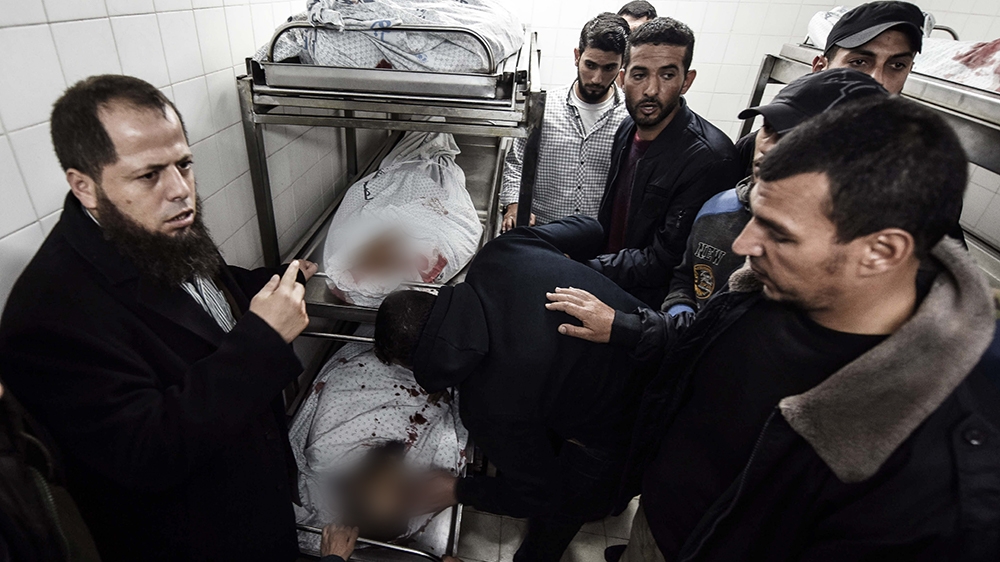 KHAN YUNIS, GAZA - NOVEMBER 11: (EDITOR''S NOTE: Image depicts death) Dead bodies of Palestinians who were killed after Israeli forces targeted a group of people east of the city of Khan Yunis, are see