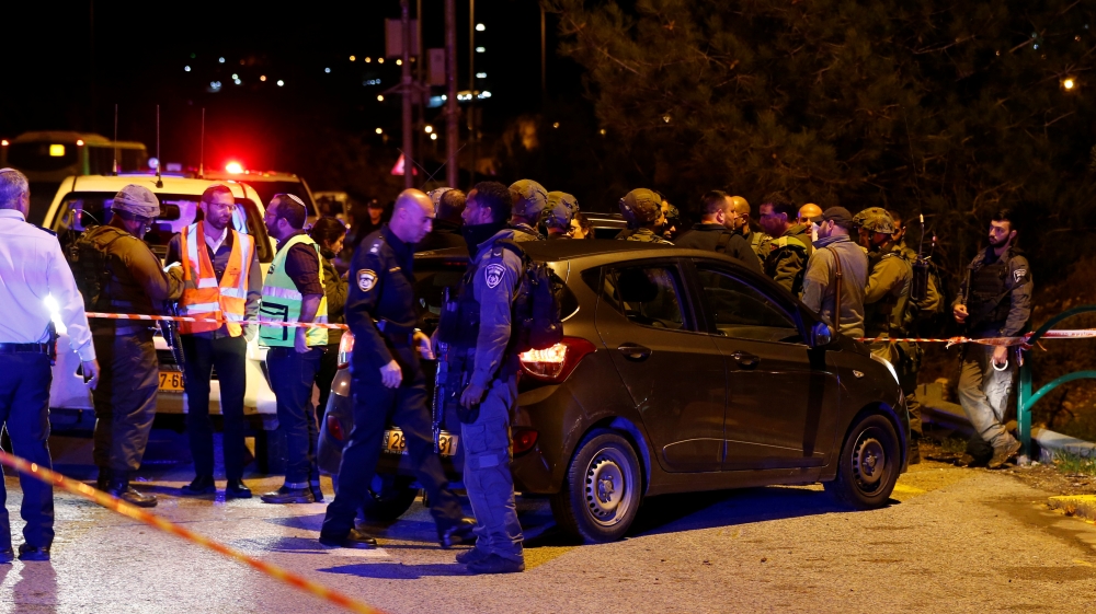 Israeli security forces near the Israeli settlement of Ofra, in the occupied West Bank