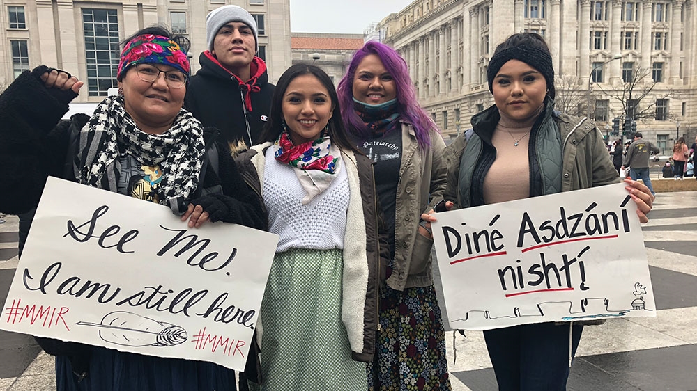 Raquel Chee said she's march for all the indigenous people who have been murdered or gone missing [Laurin-Whitney Gottbrath/Al Jazeera]