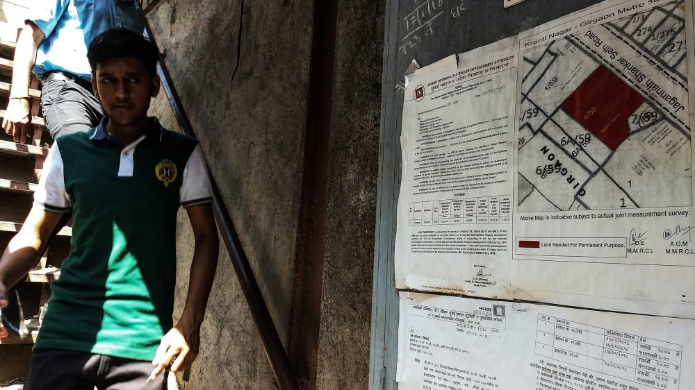 Notices put up by MMRCL detail the metro project and the plan to demolish the Kranti Nagar chawl