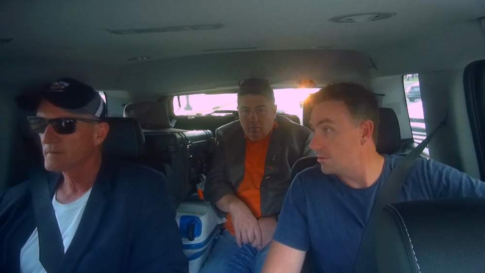 Rodger Muller, centre, accompanied One Nation's Steve Dickson, left, and James Ashby, right, as they travelled to Washington, DC to meet the NRA [Al Jazeera]