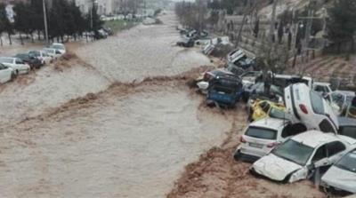 Vehicles piled up after the flash floods in Shiraz [Reuters]