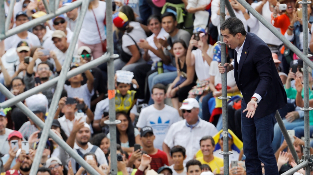 Juan Guaido at a rally held by his supporters against Nicolas Maduro's government [Manaure Quintero/Reuters]