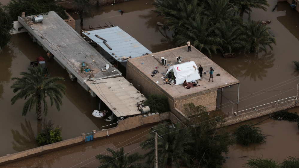 An aerial view of flooding in Khuzestan province, Iran