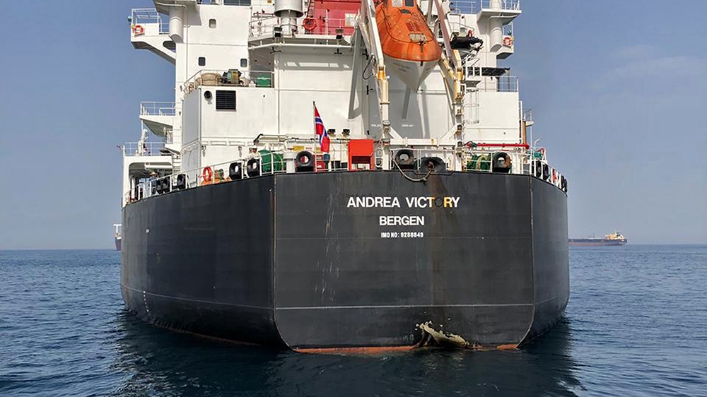 The Norwegian oil tanker Andrea Victory was damaged in an alleged 'sabotage attacks' in the Gulf [Emirati National Media Council/AFP]