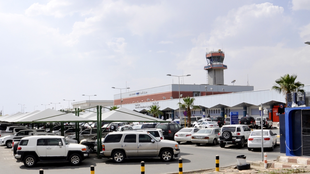 Cars are parked in front of Abha airport in southwestern Saudi Arabia''s mountainous resort, on June 12, 2019. A Yemeni rebel missile attack on the civil airport wounded 26 civilians today, drawing pr