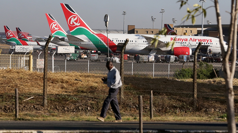 Kenya Airways jets at airport in Nairobi