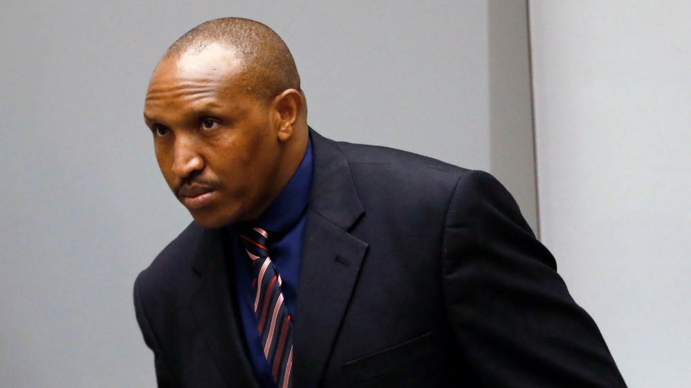 Congolese warlord Ntaganda stands in the courtroom of the ICC in the Hague