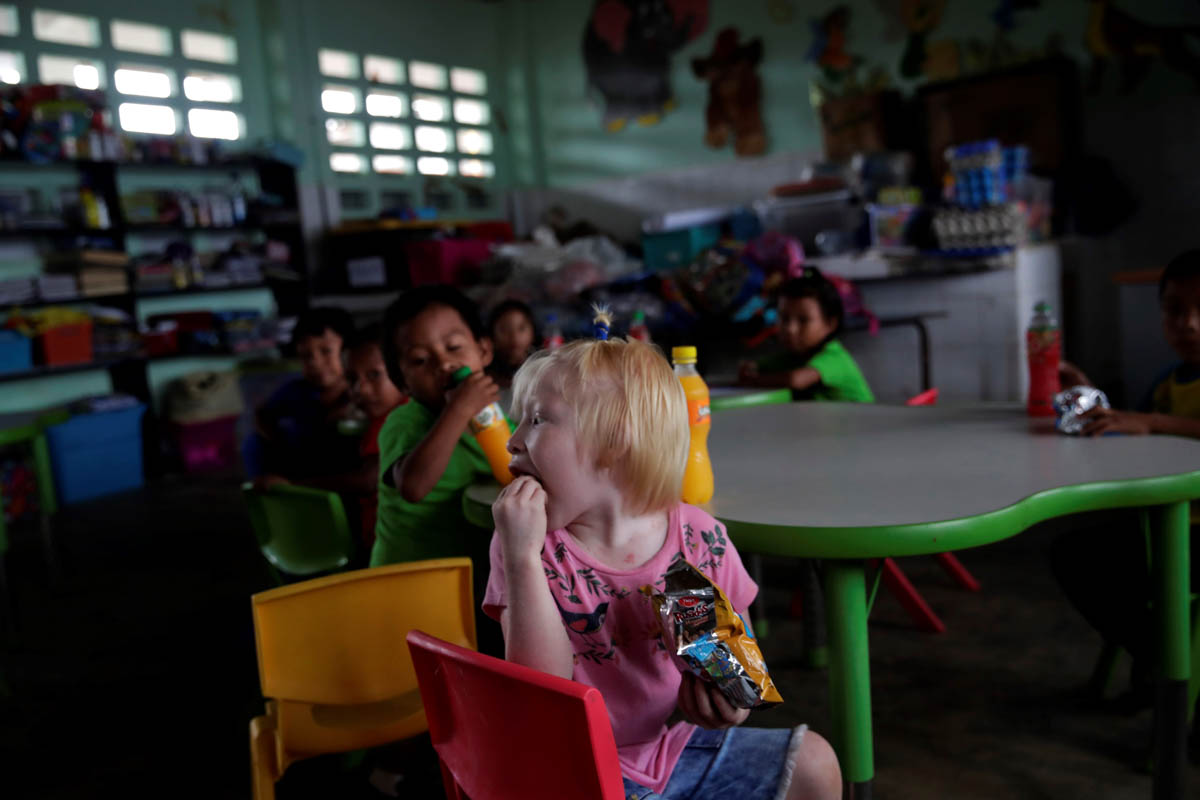 Loidibeth Alfaro (front), aged 5, attends class at a school on the Gardi Sugdub island, in the Guna Yala region, Panama, 11 June 2019. The indigenous Guna people, one of seven ethnic groups in Panama,