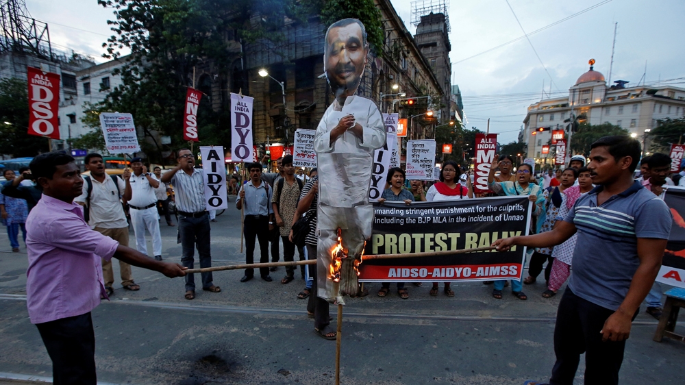 Kuldeep Singh Sengar protests