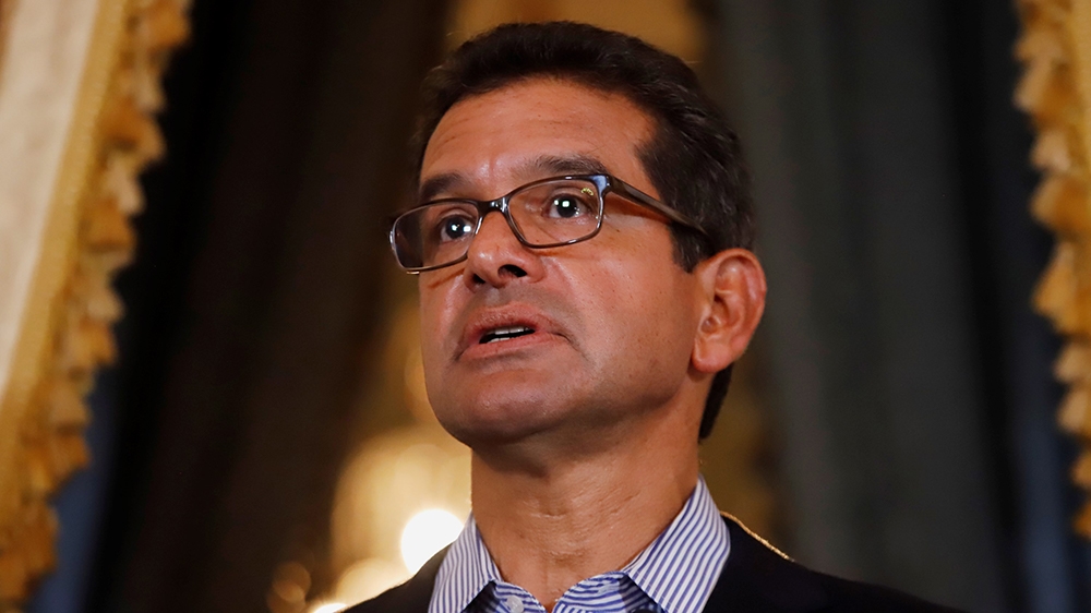 Puerto Rico''s new Governor Pedro Pierluisi delivers a statement at the Fortaleza headquarters, in San Juan, Puerto Rico, 06 August 2019, after presenting his plea before the Supreme Court, which evalu